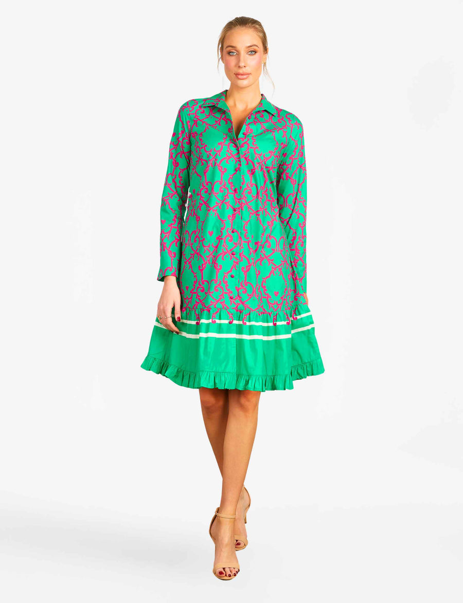 Monica 'Amalfi Affair' Green/Pink Shirtdress with Sash