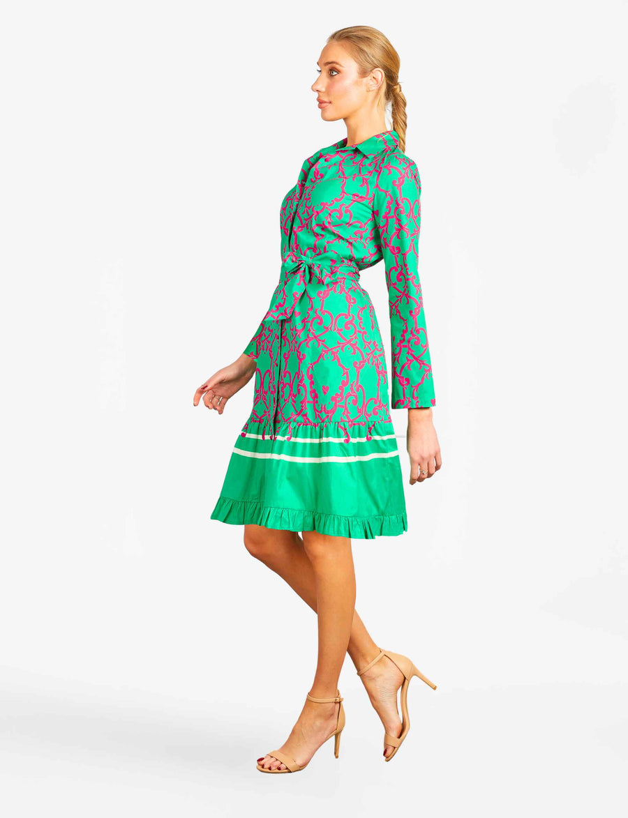 Monica 'Amalfi Affair' Green/Pink Shirtdress with Sash