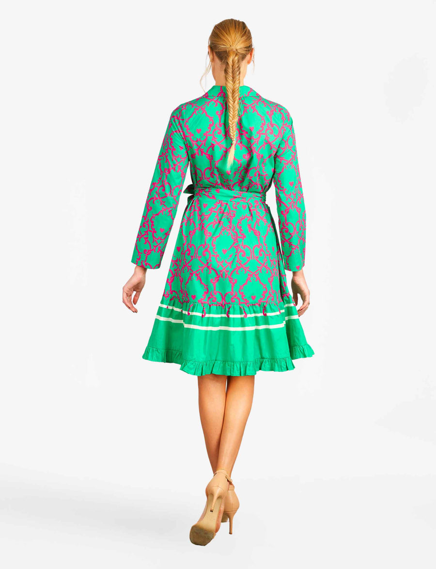 Monica 'Amalfi Affair' Green/Pink Shirtdress with Sash