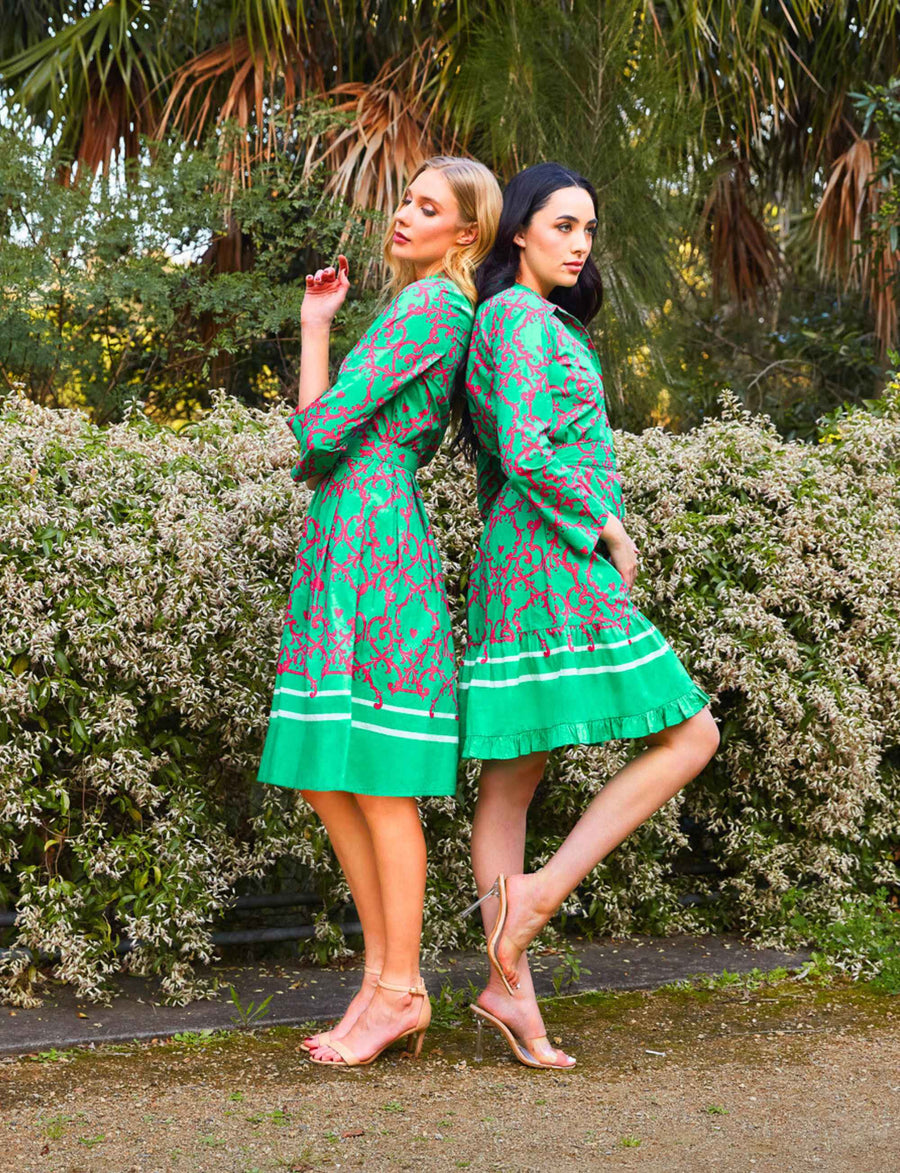 Monica 'Amalfi Affair' Green/Pink Shirtdress with Sash