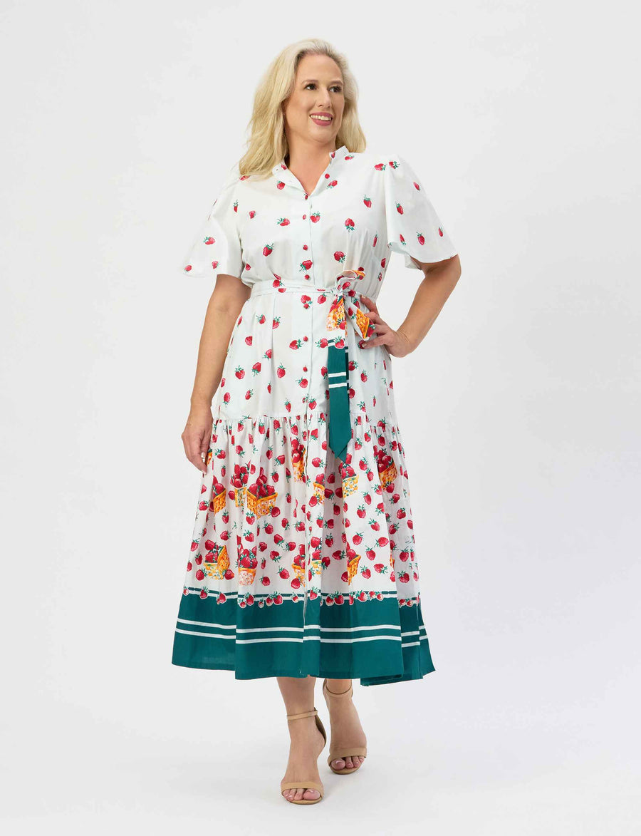 NEW Laura 'Strawberries & Cream' 100% Cotton Shirtdress