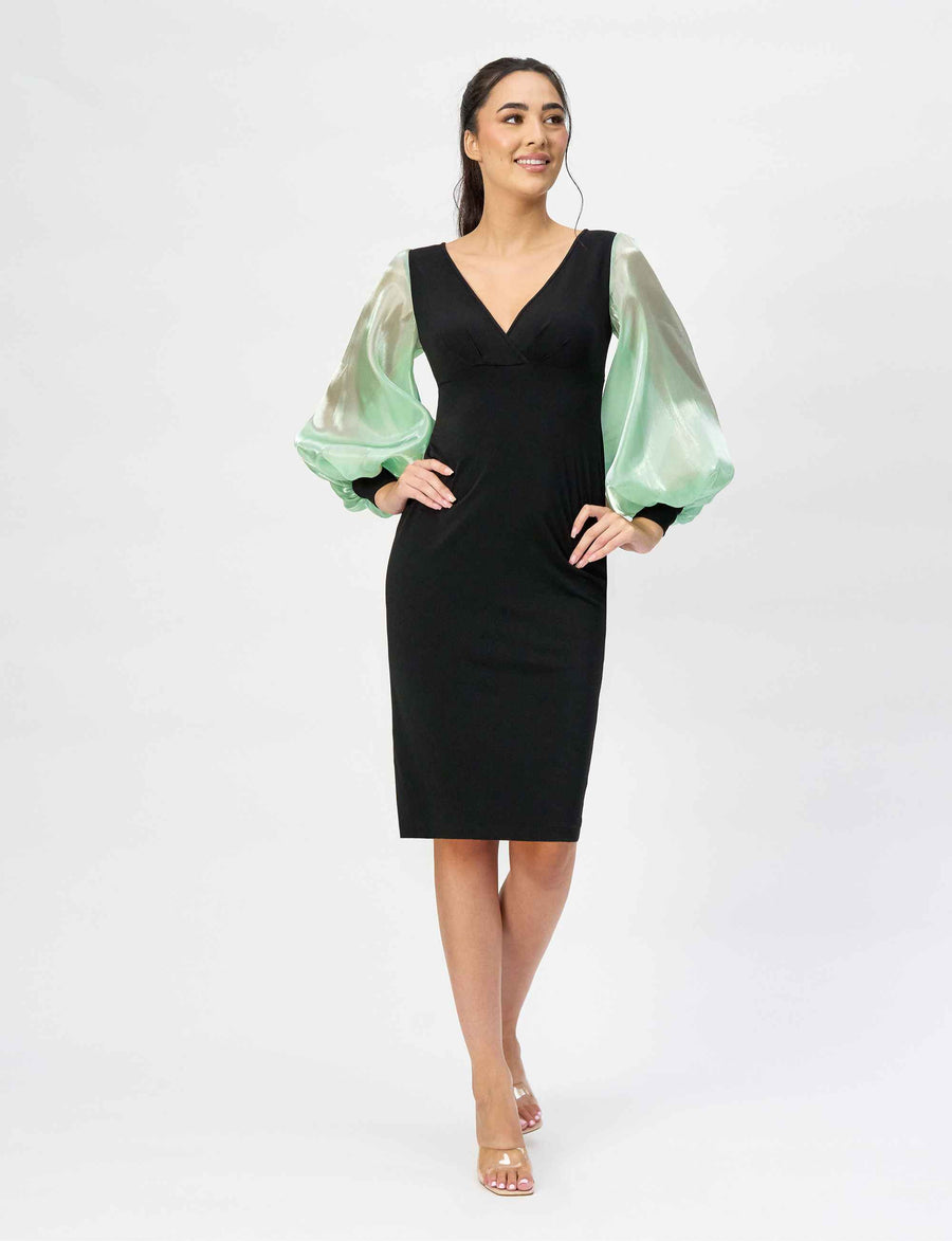 Conor 'Mint Shimmer' Balloon Sleeve Knee Length Dress