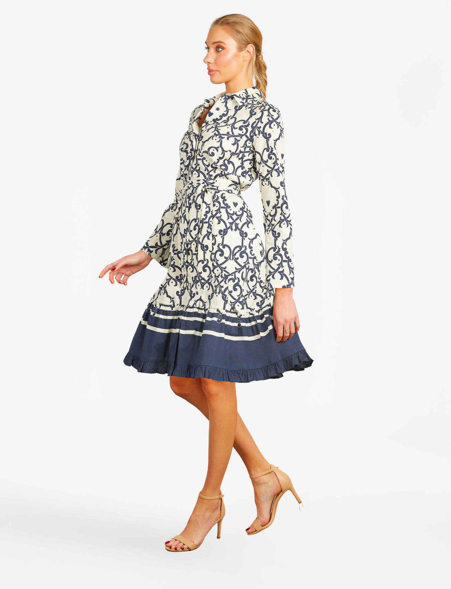 Monica 'Amalfi Affair' Ivory/Navy Shirtdress with Sash