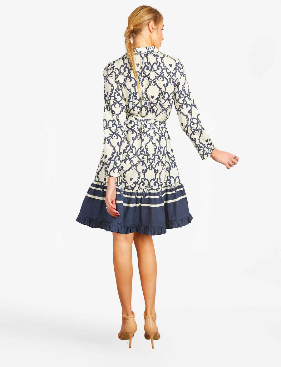 Monica 'Amalfi Affair' Ivory/Navy Shirtdress with Sash