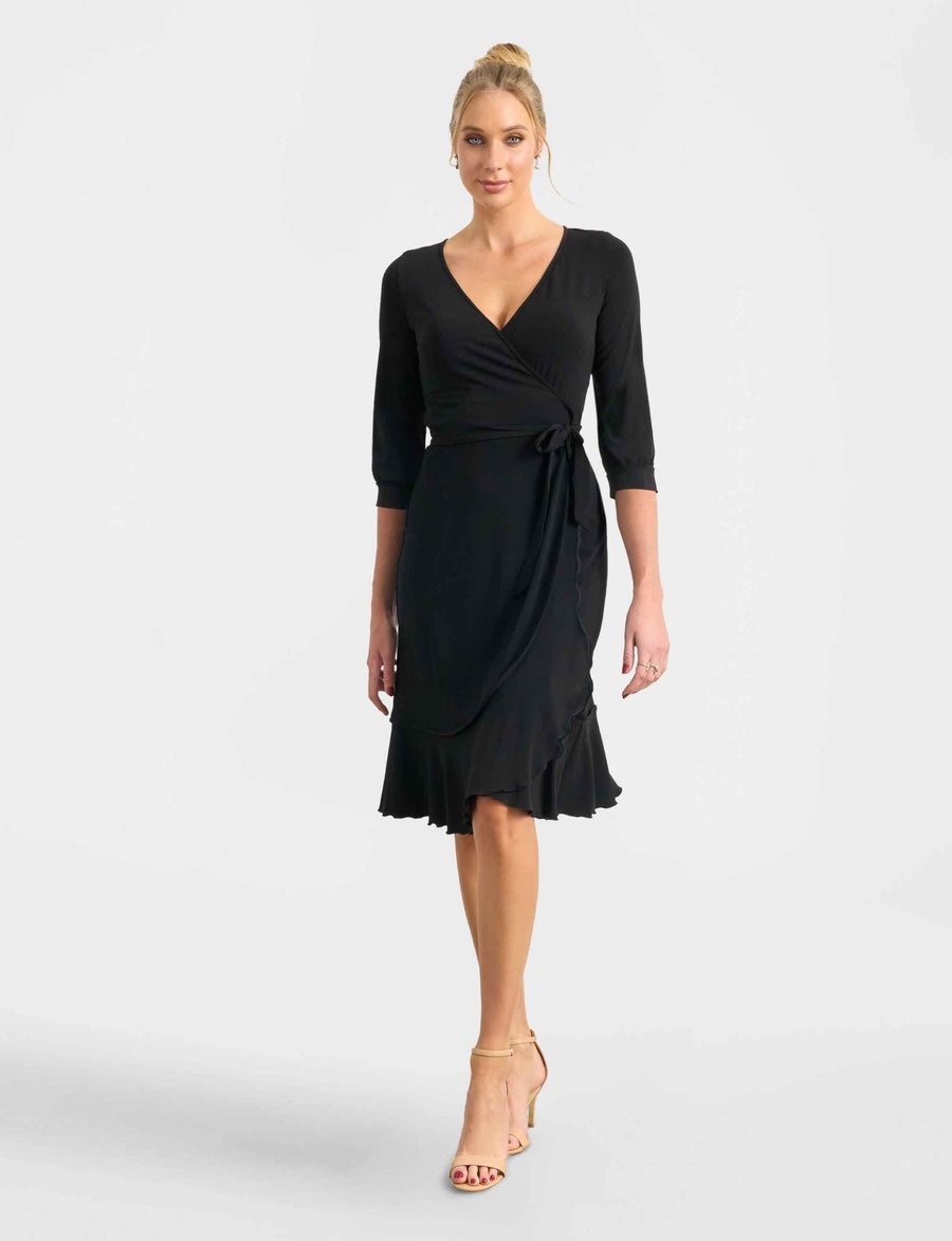 Gwen 'Black' True Wrap Flared Frill Dress NEW ARRIVAL