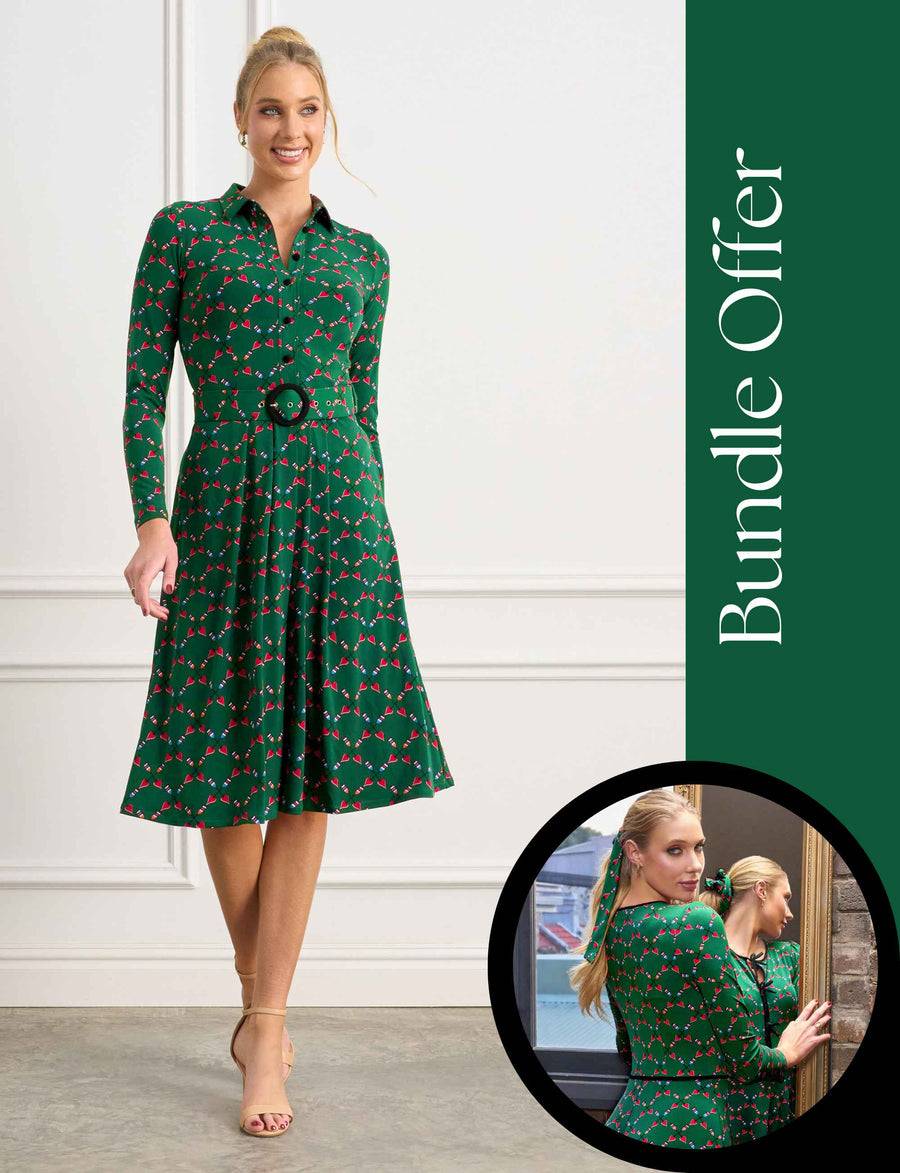 Ally 'Cross My Heart' Shirtmaker Dress with Scrunchie Bundle