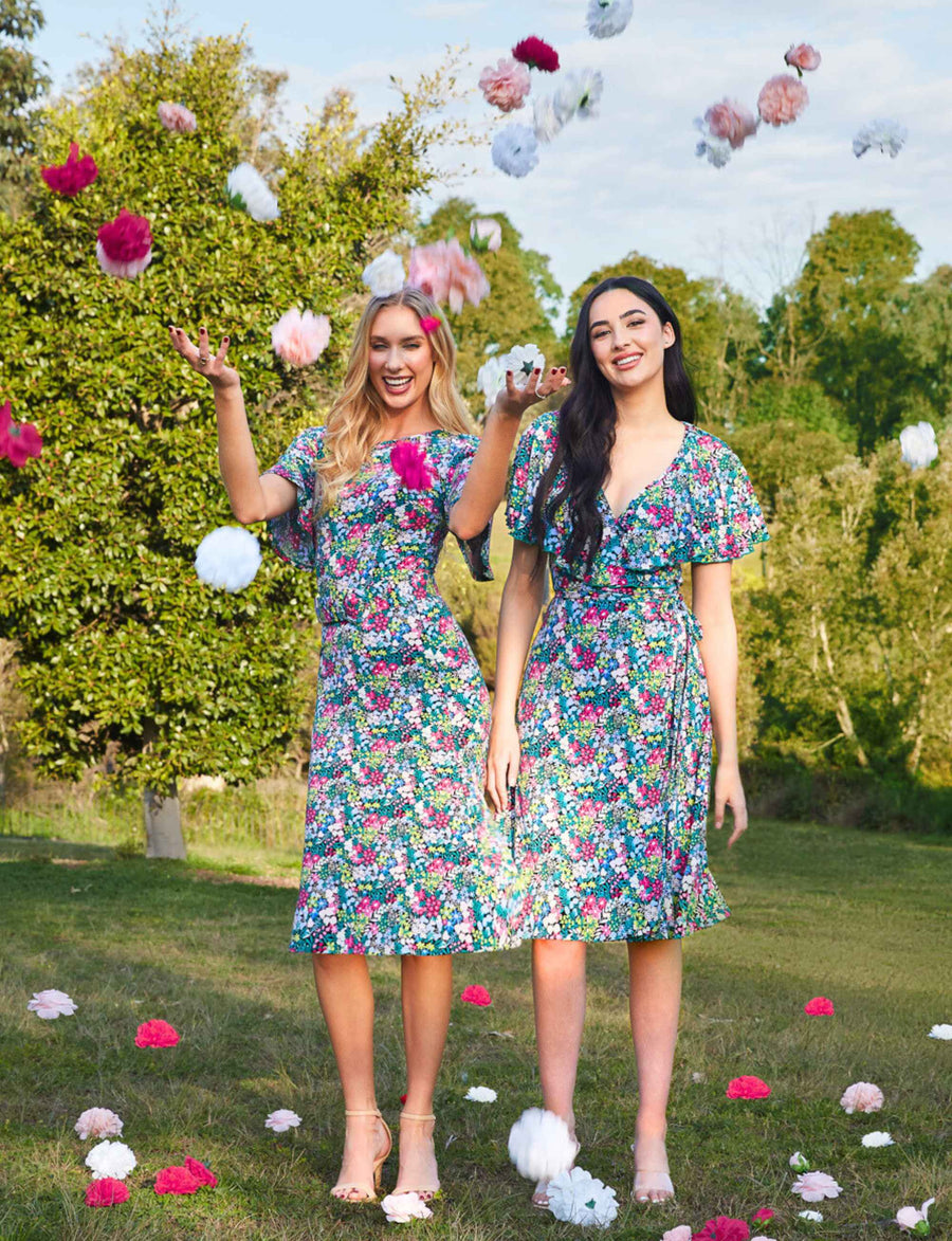 Uma 'Floriade' Fit and Flare Dress with Butterfly Sleeves