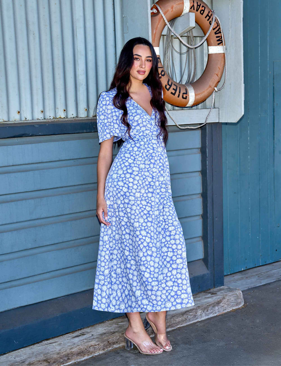 NEW Sally 'Daisy Days Blue' Empire Line Midi Dress