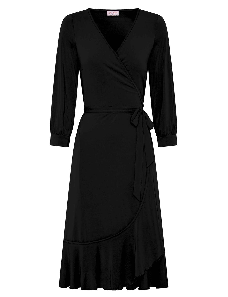 Gwen 'Black' True Wrap Flared Frill Dress NEW ARRIVAL