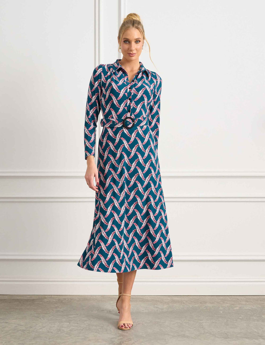 Seya 'Harvest Bounty Teal' Shirtmaker Dress with Belt