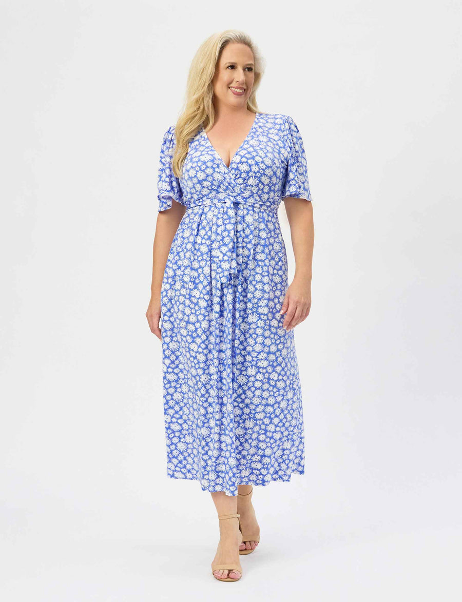 Sally 'Daisy Days Blue' Empire Line Midi Dress