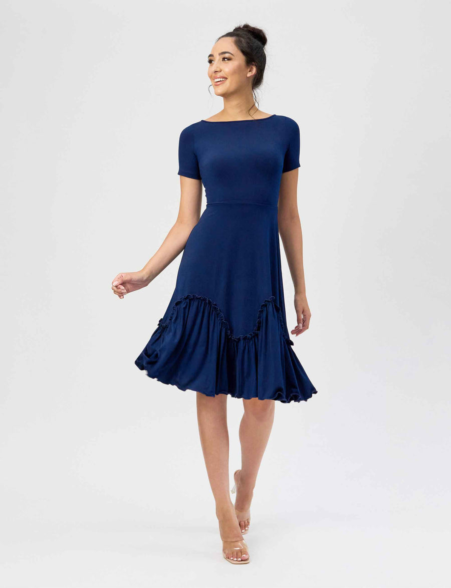 Vivienne 'Navy' Fit and Flare Ruffle Dress (New Arrival)