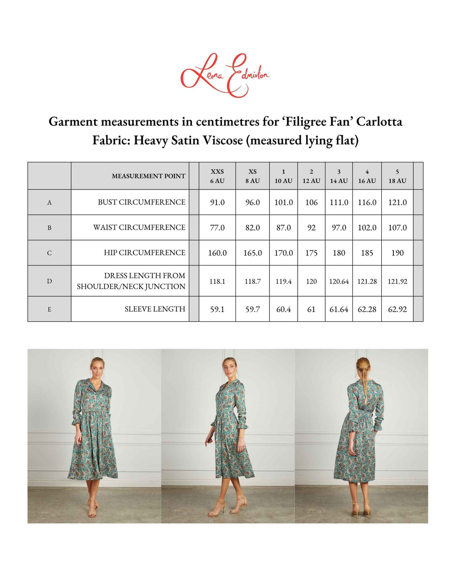 Carlotta Turquoise 'Filigree Fan' Luxe Viscose Satin Shirtdress