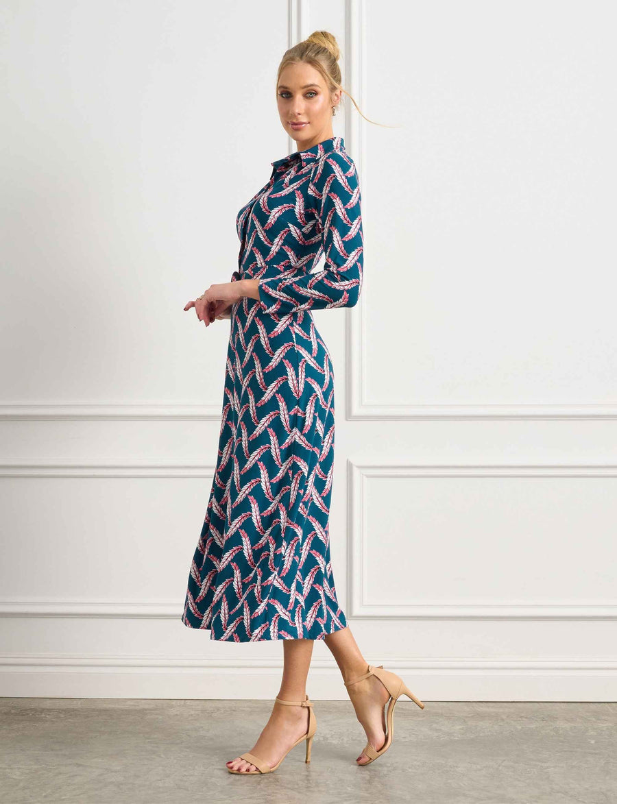 Seya 'Harvest Bounty Teal' Shirtmaker Dress with Belt