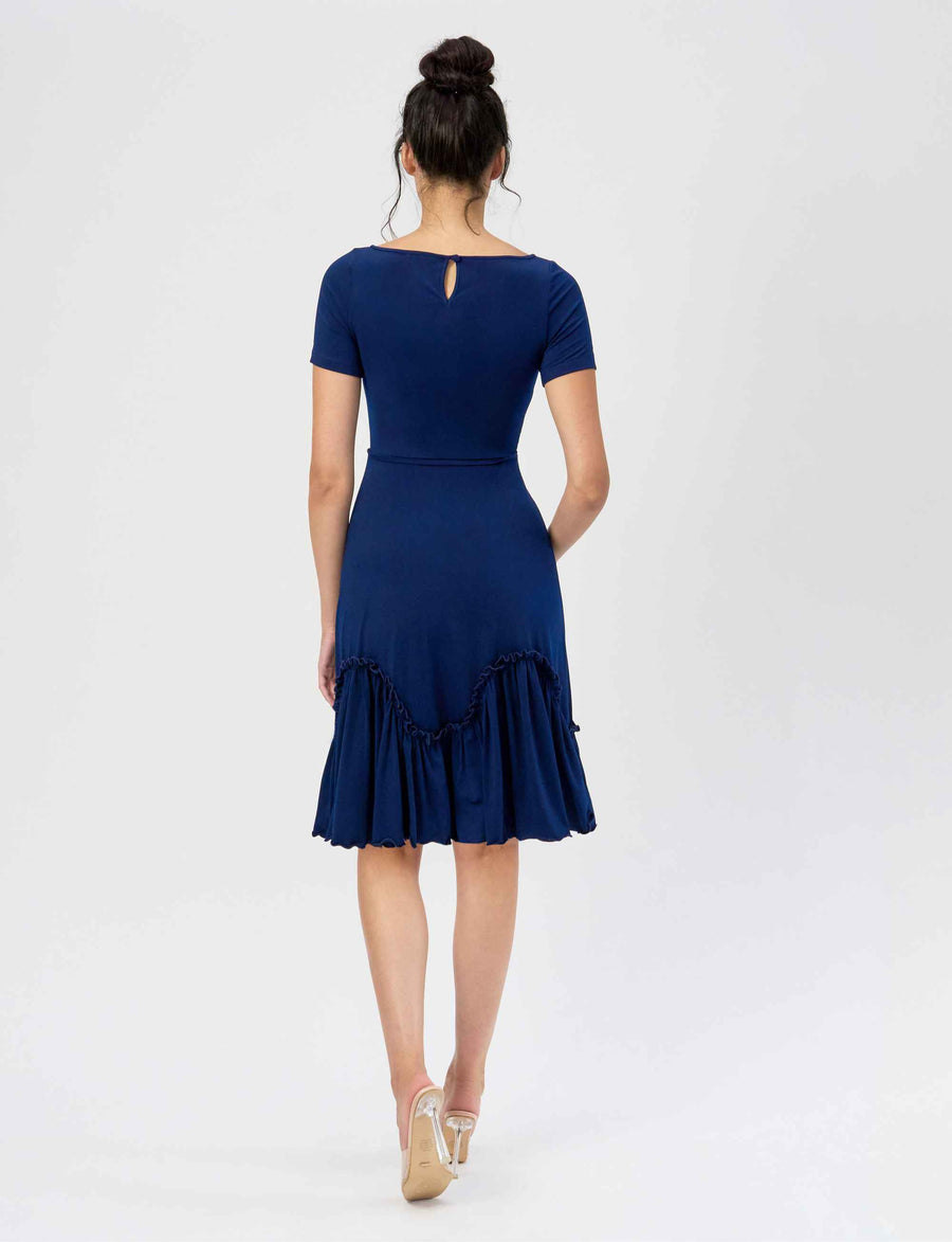 Vivienne 'Navy' Fit and Flare Ruffle Dress (New Arrival)