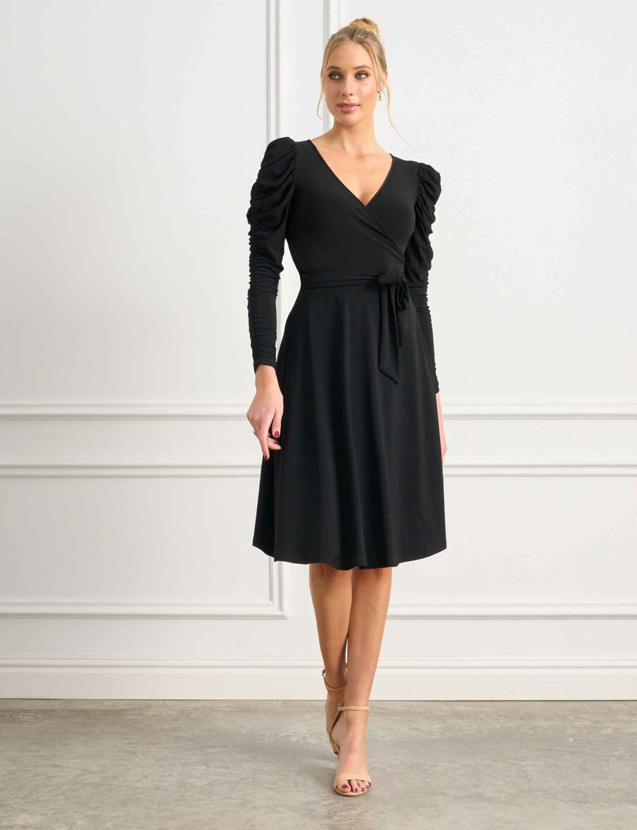 Coji 'LBD' Ruched Sleeve True Wrap Dress