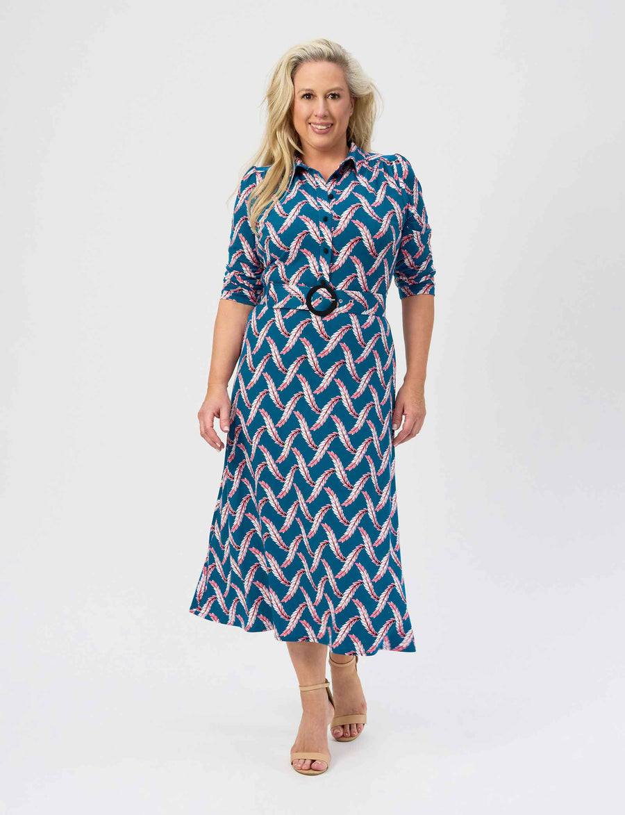 Seya 'Harvest Bounty Teal' Shirtmaker Dress with Belt