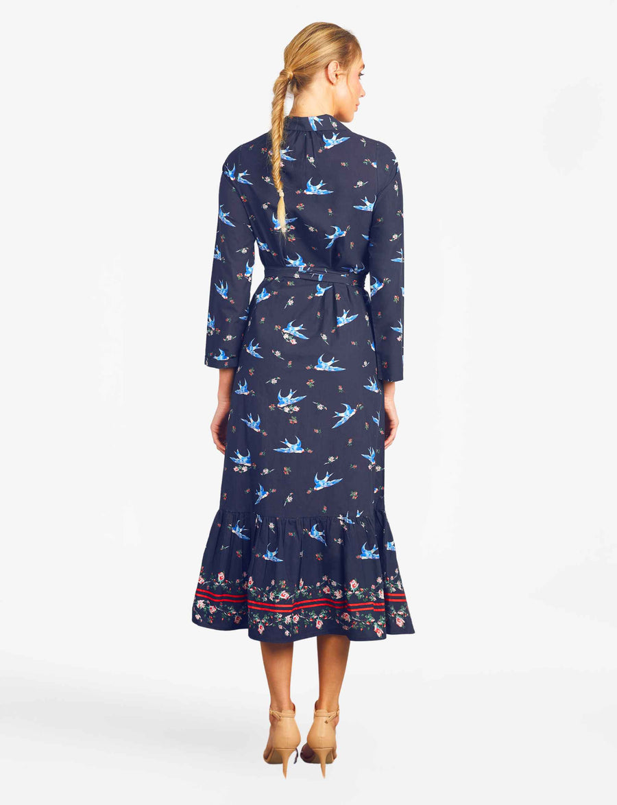 Marybelle 'Blue Bird' Midi Shirtdress with Tie