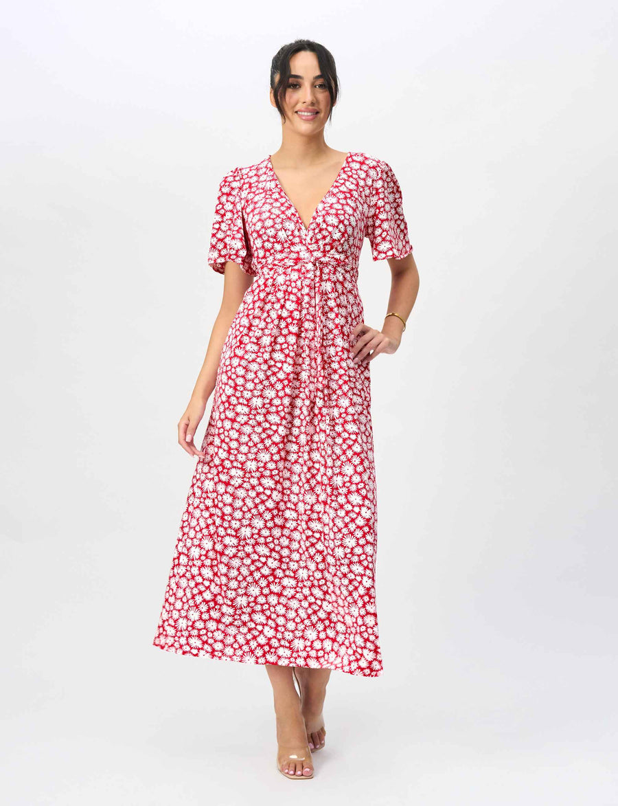 NEW Sally 'Daisy Days Red' Empire Line Midi Dress