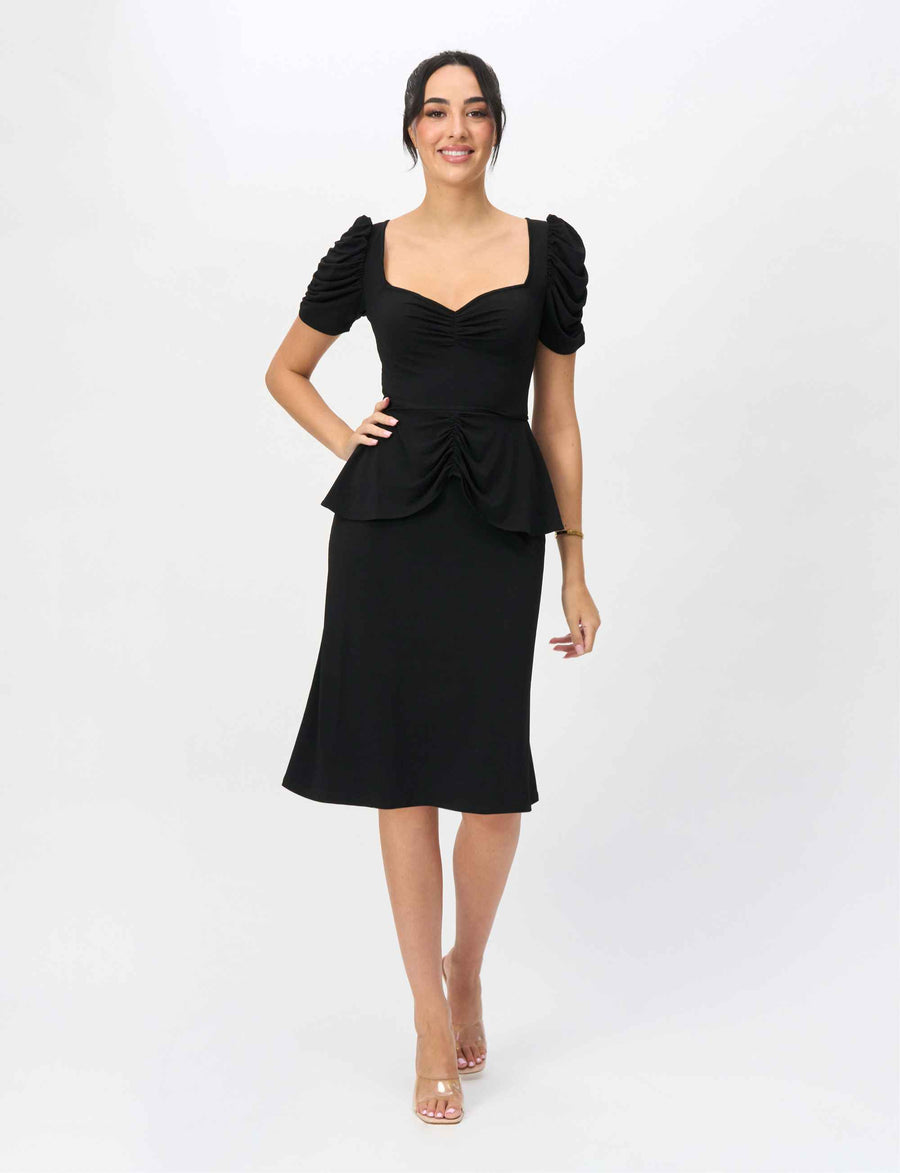 Teri 'LBD' Cocktail Dress with Ruched Sleeves