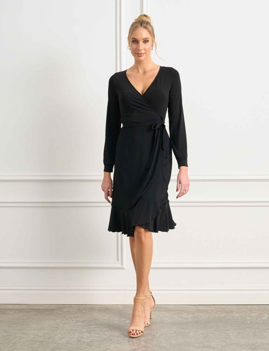 Keyla 'LBD' True Wrap Flared Frill Dress