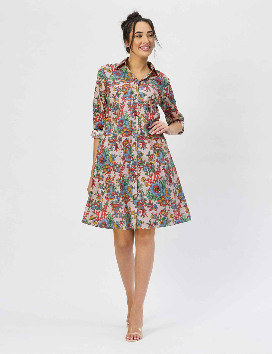 Kate 'Bird Of Paradise' 100% Cotton Shirtdress NEW ARRIVAL