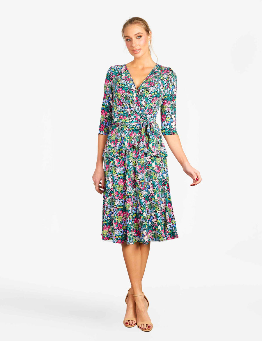 Taisia 'Floriade' Midi Dress with Peplum