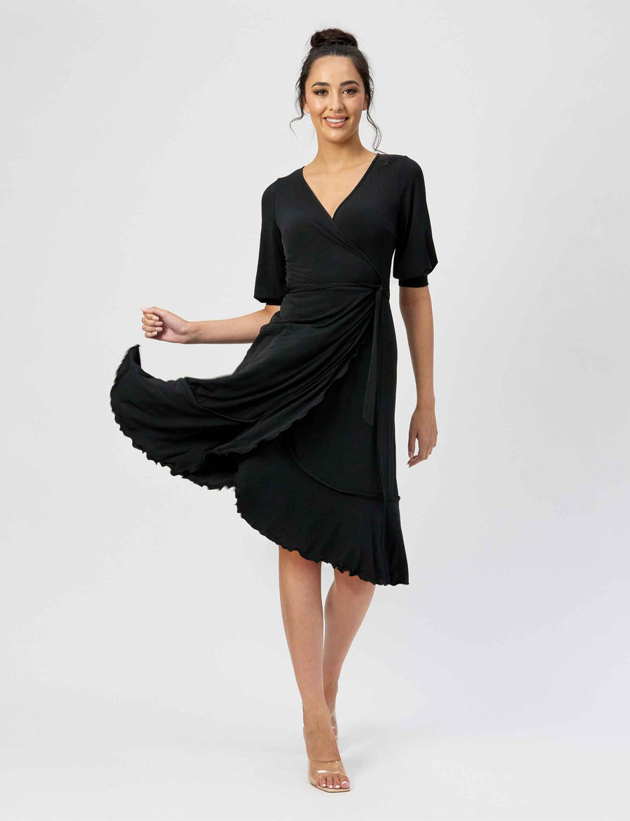 Samantha "LBD" True Wrap Flared Frill Dress (New Arrival)