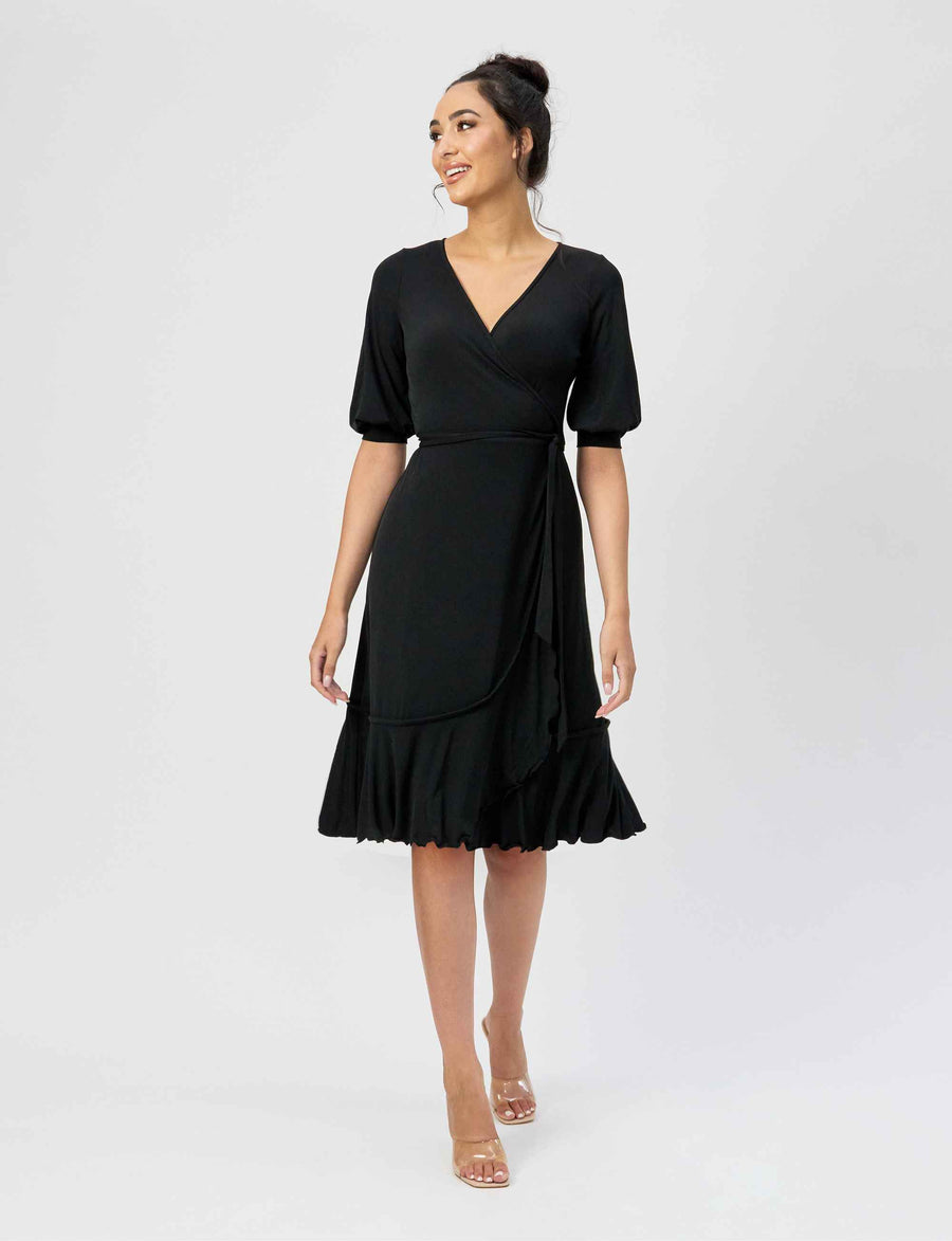 Samantha "LBD" True Wrap Flared Frill Dress (New Arrival)