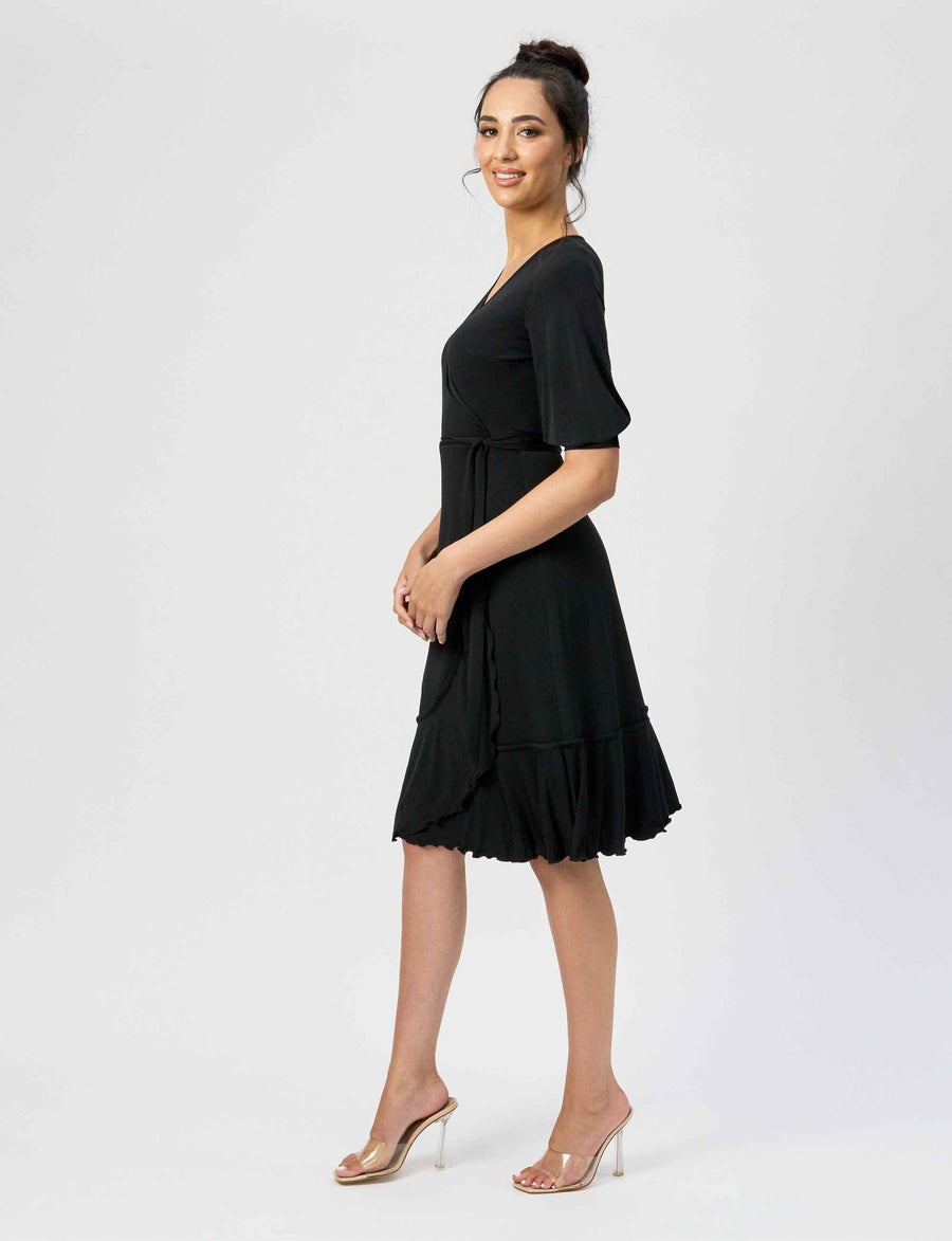 Samantha "LBD" True Wrap Flared Frill Dress (New Arrival)