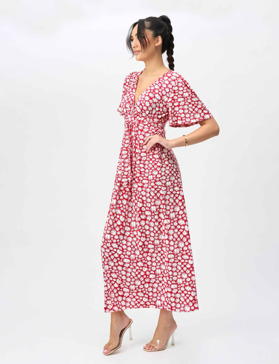 NEW Sally 'Daisy Days Red' Empire Line Midi Dress