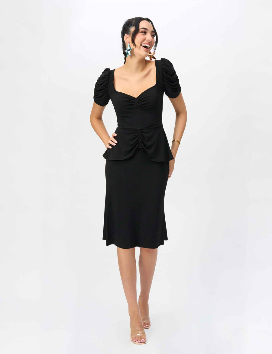 Teri 'LBD' Cocktail Dress with Ruched Sleeves