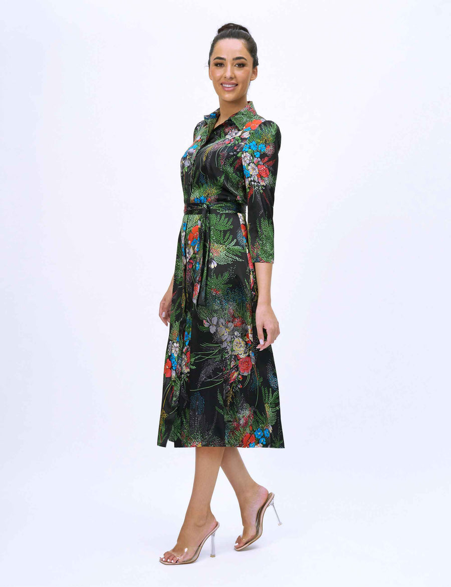 Megha 'Green Fountains' Limited Edition 100% Silk Shirtdress