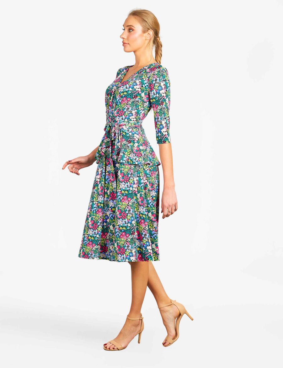 Taisia 'Floriade' Midi Dress with Peplum FINAL SALE