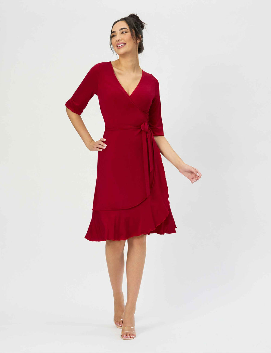 Gwen 'Red' True Wrap Flared Frill Dress NEW ARRIVAL