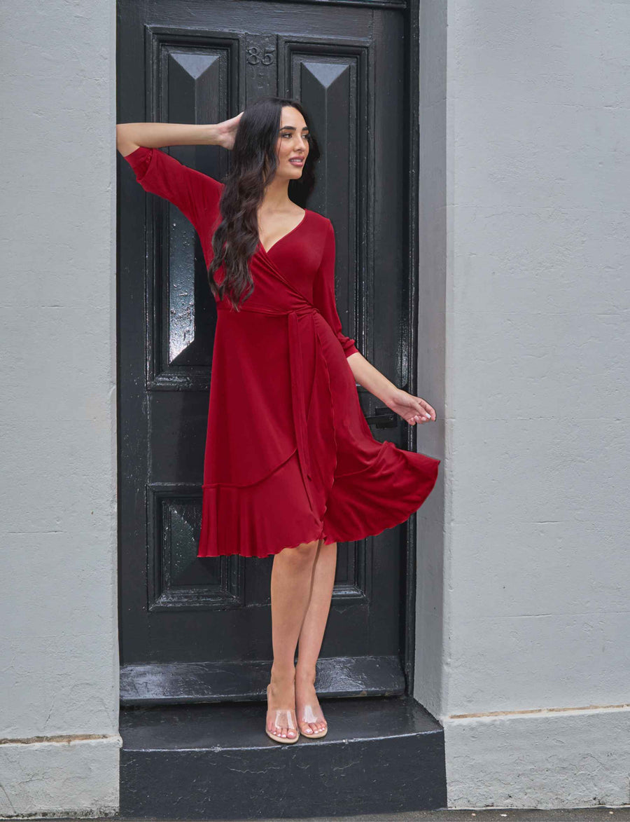 Gwen 'Red' True Wrap Flared Frill Dress NEW ARRIVAL