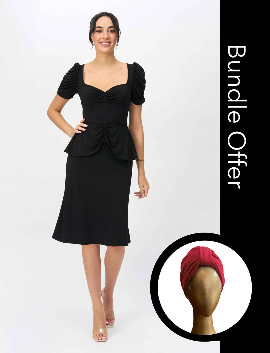 Teri 'LBD' Cocktail Dress plus Festive Red Stretch Headband Bundle