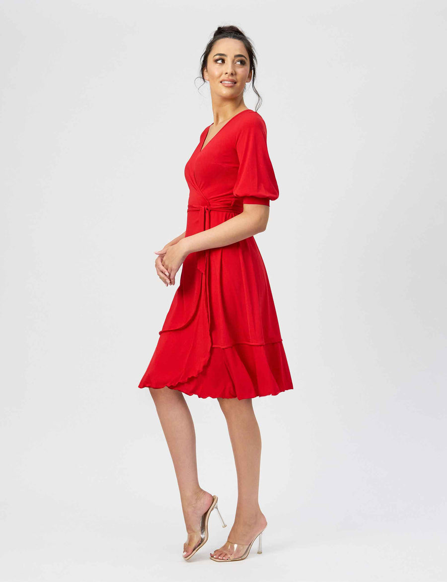 Samantha "Red" True Wrap Flared Frill Dress (New Arrival)