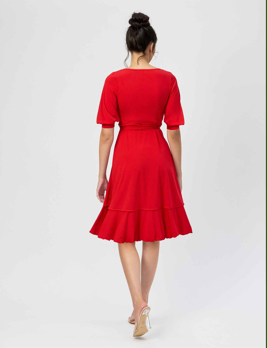 Samantha "Red" True Wrap Flared Frill Dress (New Arrival)