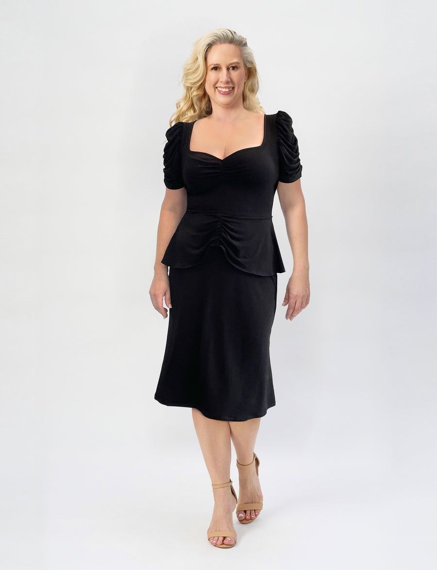 Teri 'LBD' Cocktail Dress with Ruched Sleeves