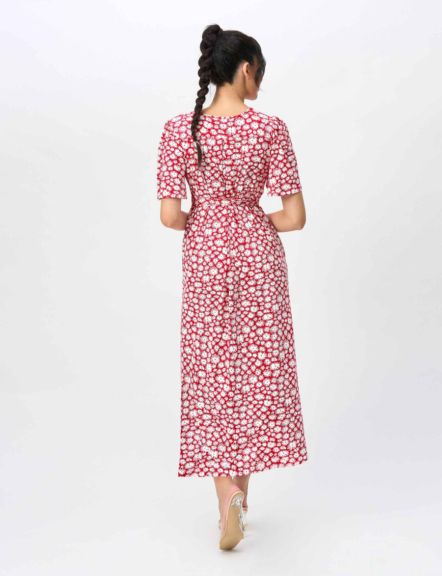 Sally 'Daisy Days Red' Empire Line Midi Dress