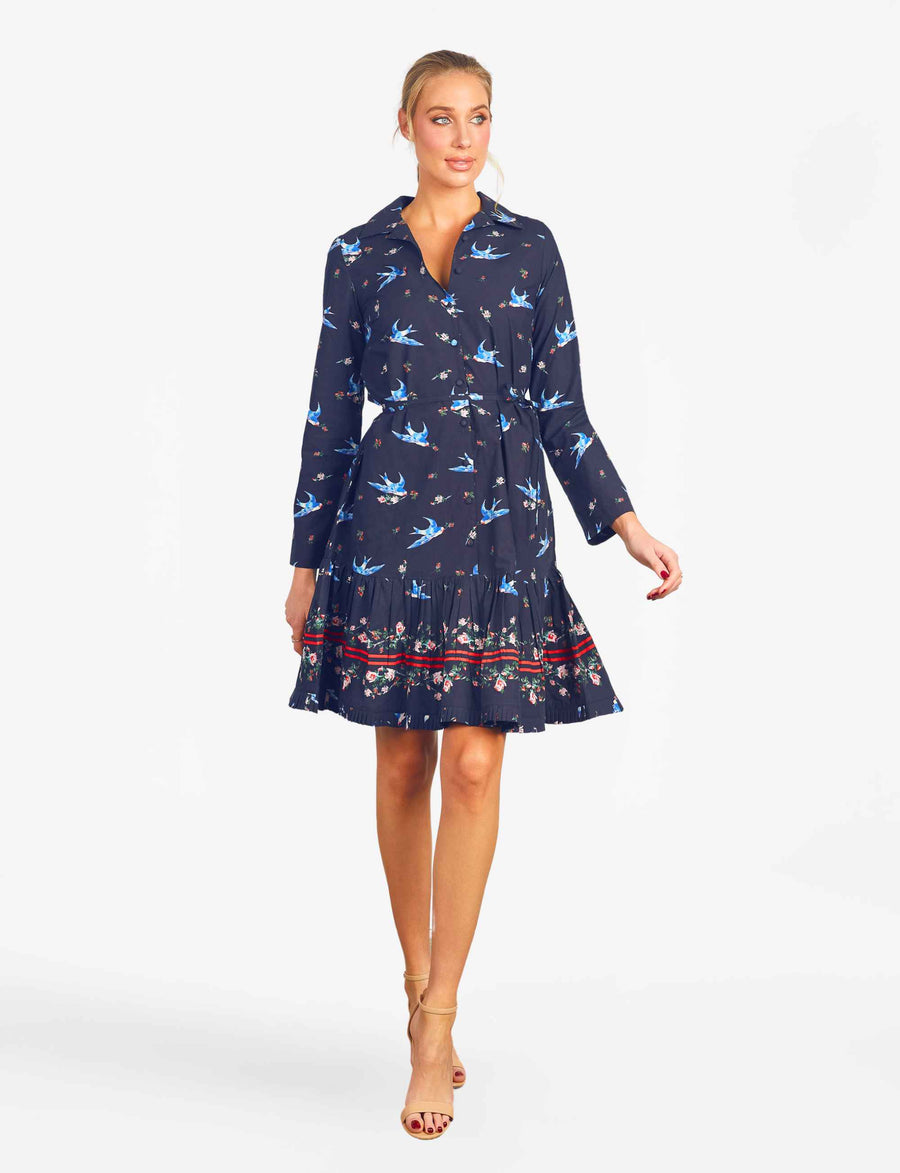 Isabeau 'Blue Bird' Cotton Shirtmaker Shiftdress