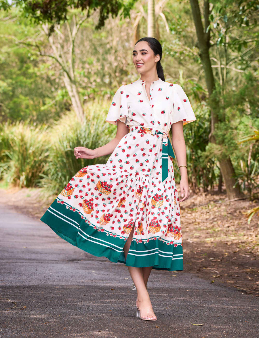 NEW Laura 'Strawberries & Cream' 100% Cotton Shirtdress