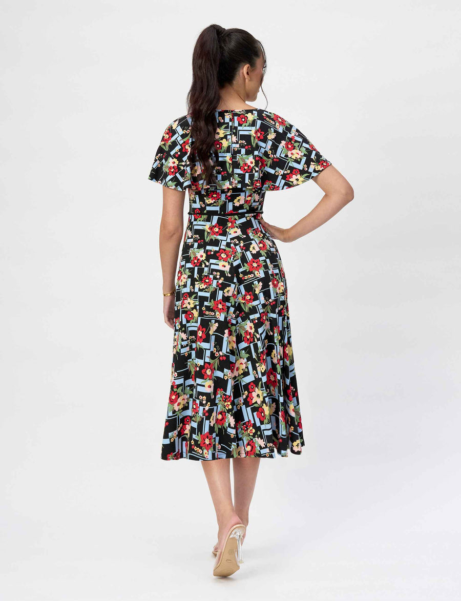 Leanne 'Hopscotch' Fit and Flare Dress with Cape