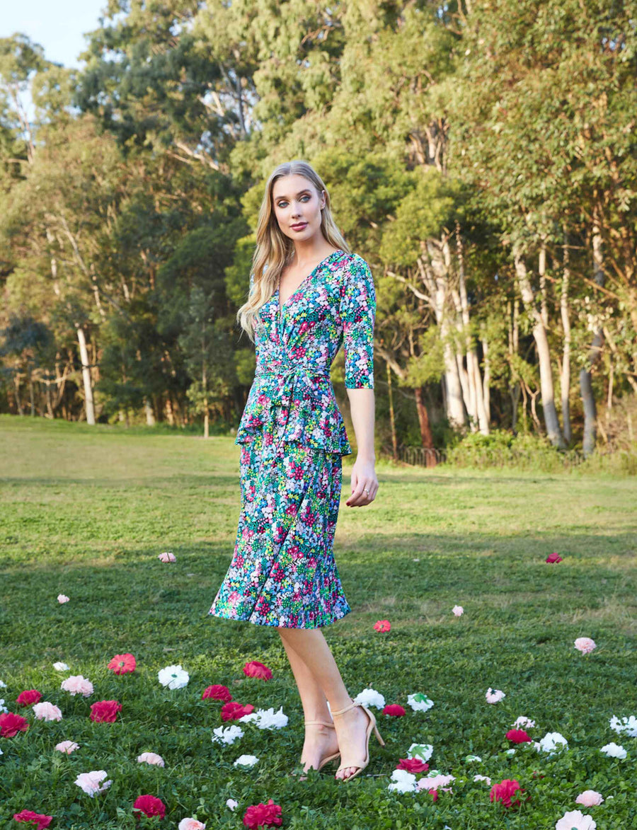 Taisia 'Floriade' Midi Dress with Peplum FINAL SALE