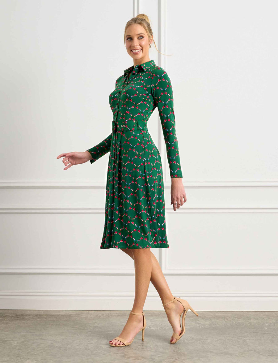 Ally 'Cross My Heart' Shirtmaker Knee Length Dress with Belt