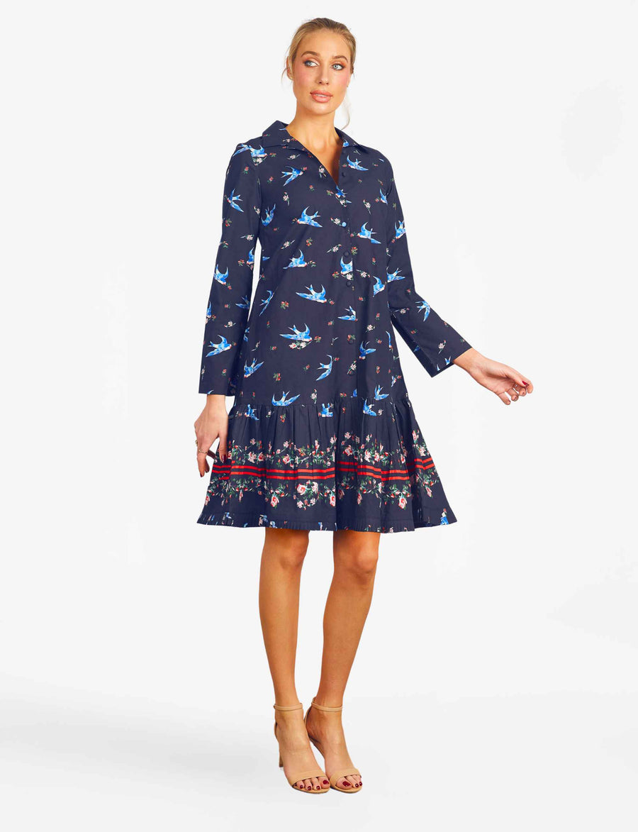 Isabeau 'Blue Bird' Cotton Shirtmaker Shiftdress