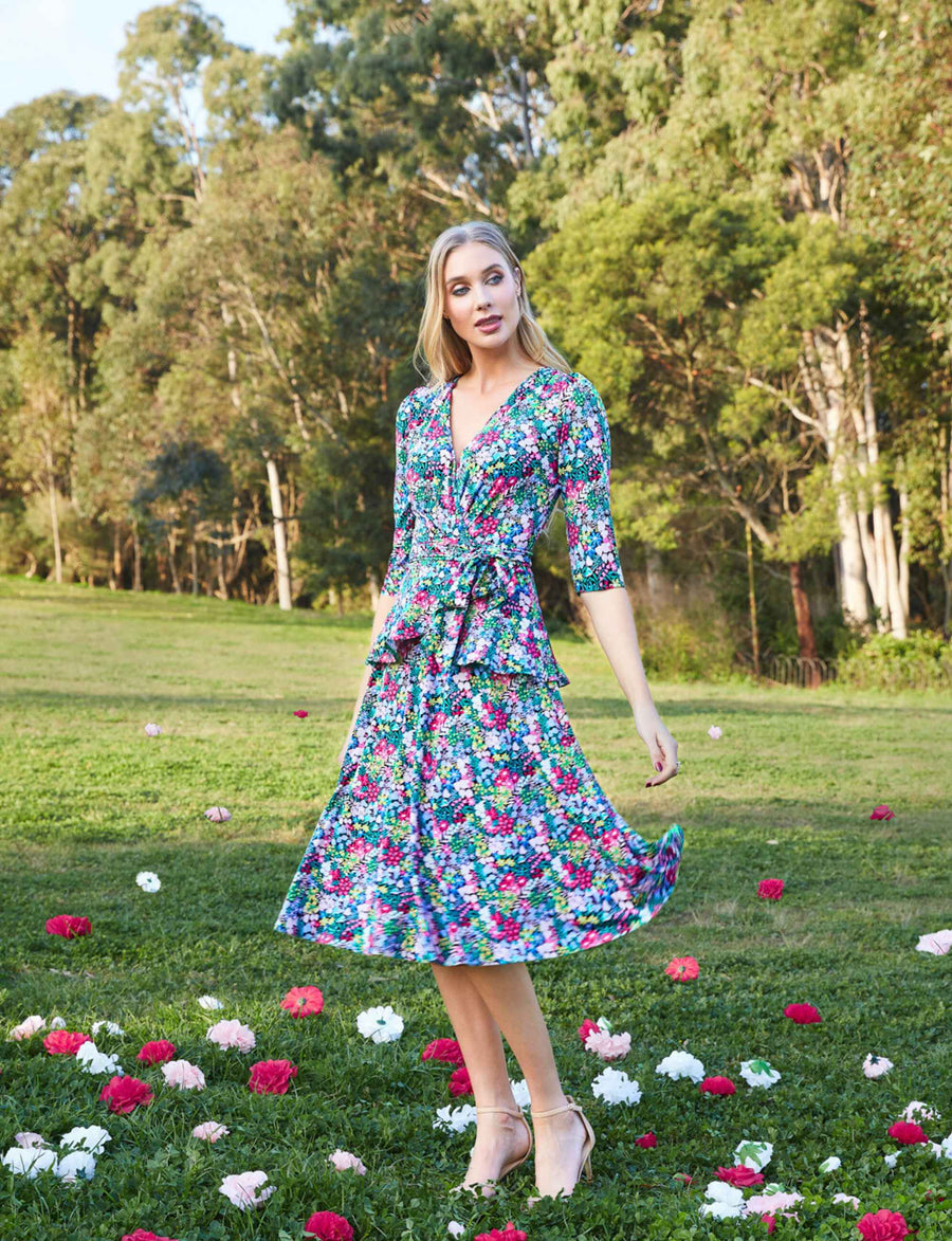 Taisia 'Floriade' Midi Dress with Peplum