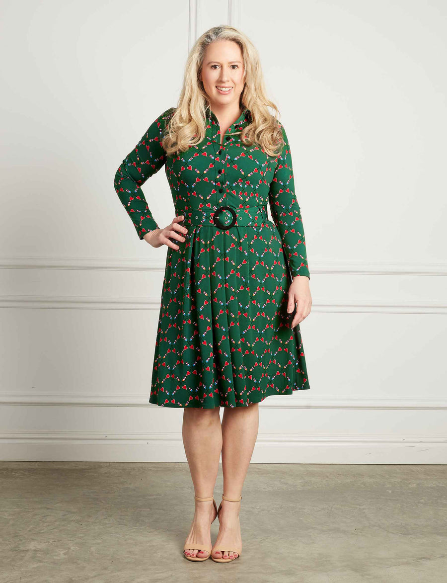 Ally 'Cross My Heart' Shirtmaker Knee Length Dress with Belt