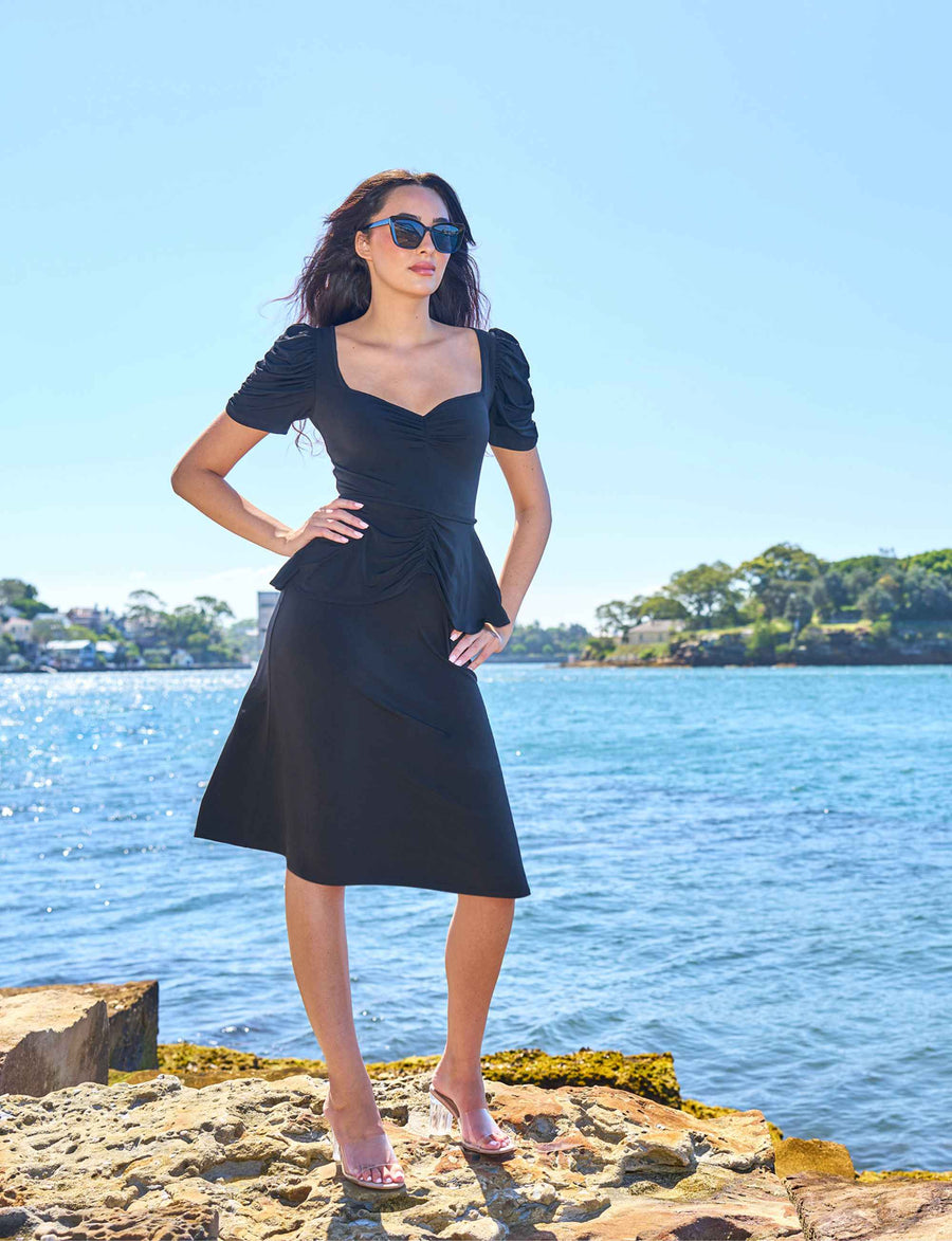 Teri 'LBD' Cocktail Dress with Ruched Sleeves